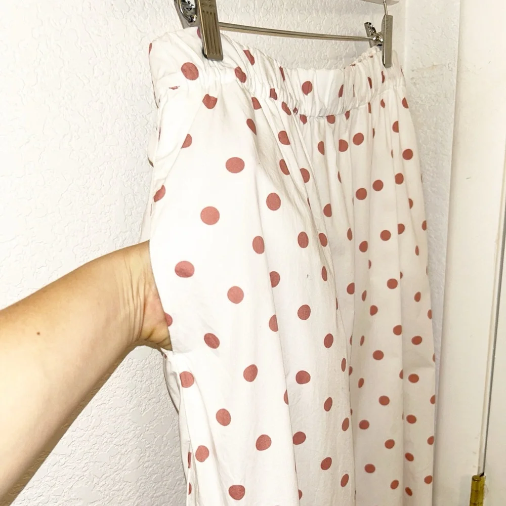 J. Crew White Pink Polka Dot Cotton Maxi Skirt Pockets Side Slit Size M - Picture 5 of 13
